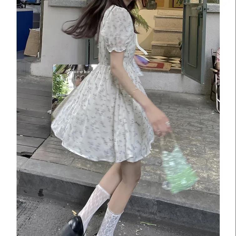 Đầm Chiffon Tay Phồng In Hoa Màu Sắc Tươi Sáng Phong Cách Pháp Thời Trang Mùa Hè Cho Học Sinh