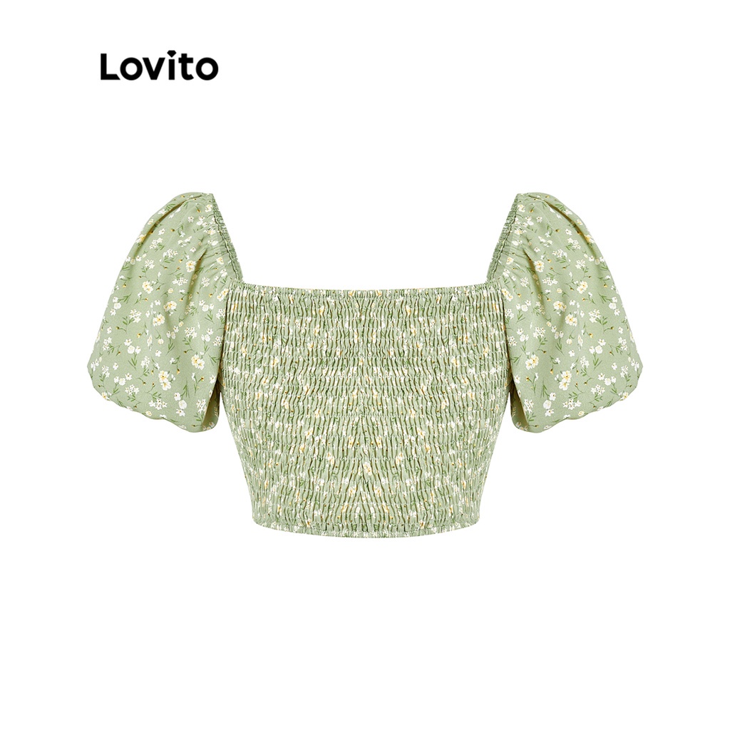 Áo quây có đệm hoa dễ thương Lovito cho nữ L45AD016 (Xanh lá cây)
