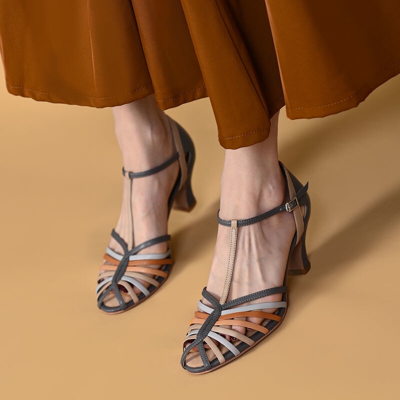 Ông Mr. Mr. Mr. Mr Giày Cao Gót Da Thật Đế Dày Hở Ngón Cài Khóa Màu Sắc Retro Thời Trang Mùa Hè Cho Nữ