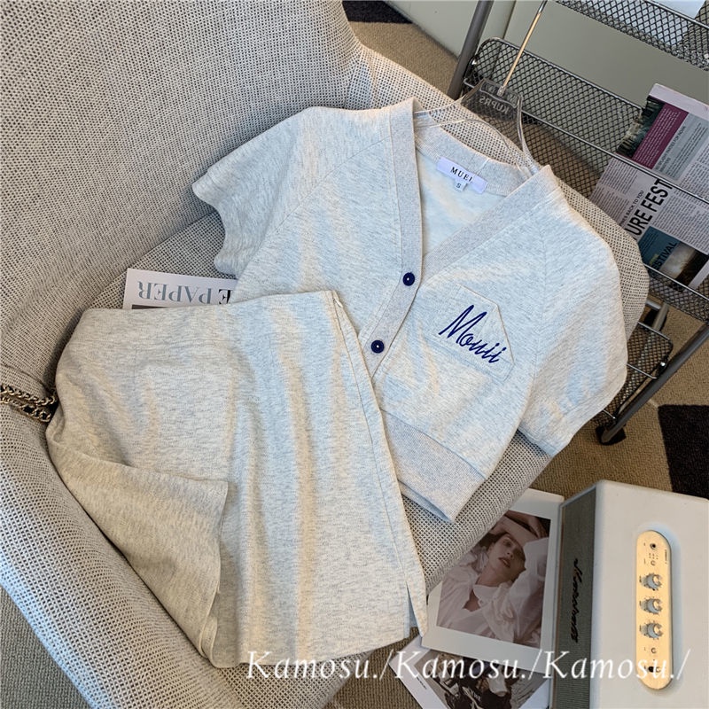 [F &amp; X] Set Áo Cardigan Ngắn Dáng Ôm + Chân Váy Chữ A Phong Cách Thể Thao Thời Trang Mùa Hè Cho Nữ Y2k