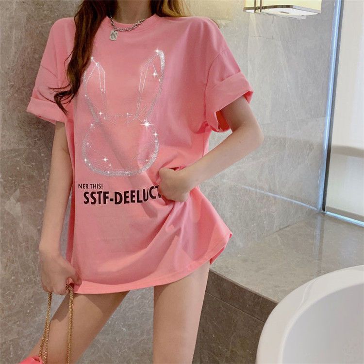 Công việc nặng nhọc, khoan bỏng, thỏ, dài vừa phải, áo thun ngắn, áo thun nữ 2022, xuân hè năm 2022, phiên bản Hàn Quốc, rộng rãi, rộng hàng trăm, nửa tay, đồng cảm,...