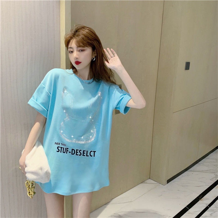 Công việc nặng nhọc, khoan bỏng, thỏ, dài vừa phải, áo thun ngắn, áo thun nữ 2022, xuân hè năm 2022, phiên bản Hàn Quốc, rộng rãi, rộng hàng trăm, nửa tay, đồng cảm,...