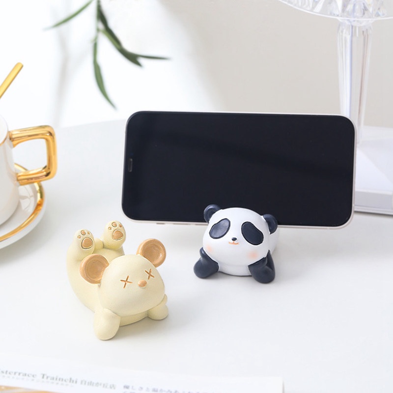 Giá Đỡ Điện Thoại Di Động Hình Gấu Trúc Dễ Thương Bằng Nhựa Resin Để Bàn Trang Trí Văn Phòng