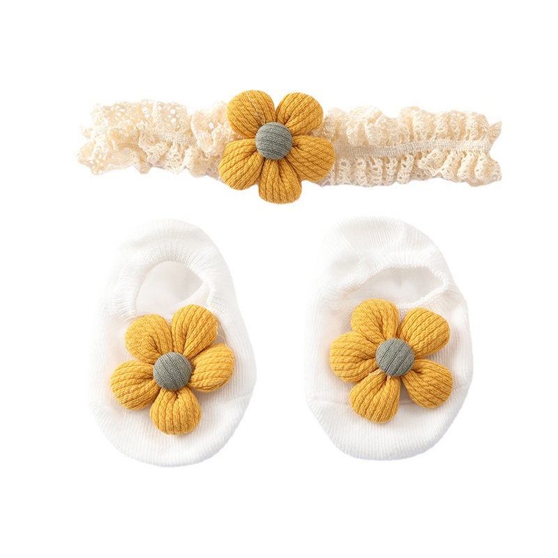 Set 2 Món Băng Đô Ren Hoa + Vớ Mềm Mại Chống Trượt Cho Bé Gái