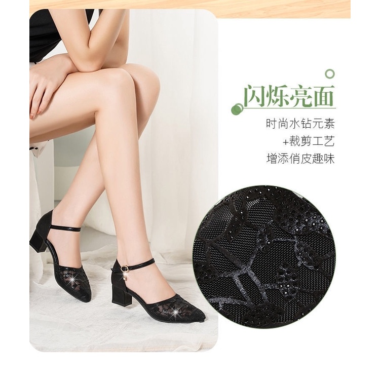 Giày Sandal Cao Gót Da Mềm Hở Ngón Đính Đá Thời Trang Mùa Hè Cho Nữ