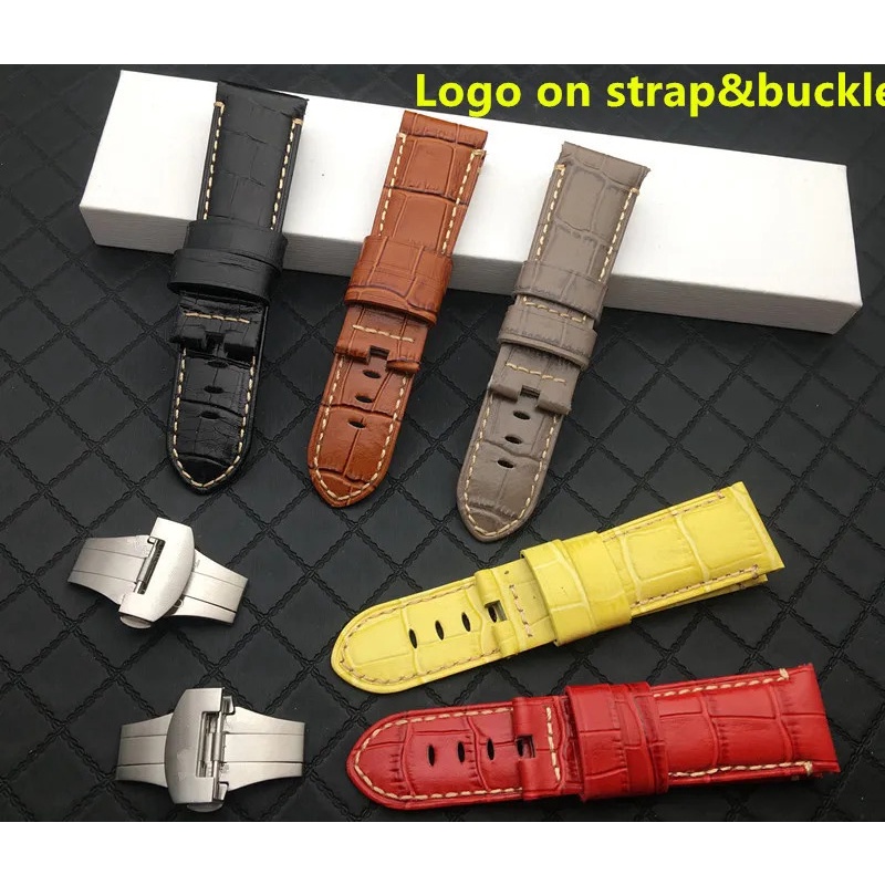 Dây Đeo Đồng Hồ Bằng Da Thật 24mm Màu Đen / Vàng / Đỏ / Đen / Ý Cho Panerai