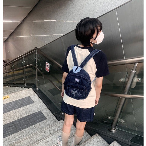 Ba Lô denim Nhiều Túi In Hình Mèo Kittystar Dễ Thương Phong Cách retro Nhật Bản