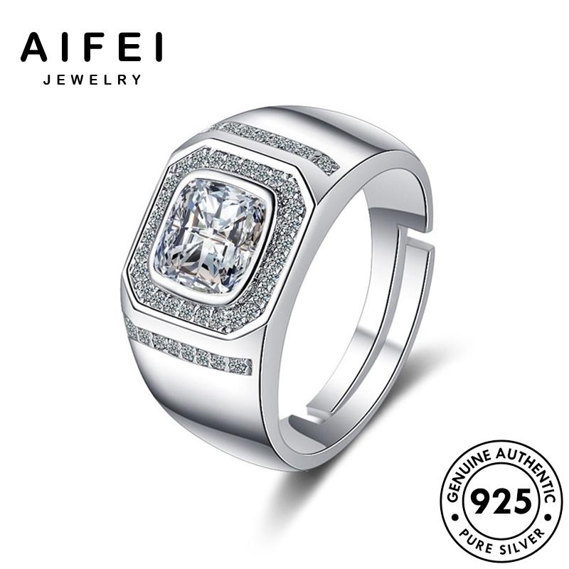 AIFEI JEWELRY moissanite quốc hàn giản trang kim đơn thật nguyên cương nam thời nhẫn bạc bản 925 sức phụ kiện M072