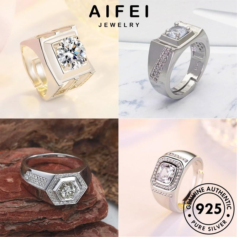 AIFEI JEWELRY moissanite nguyên bản đơn nam thật kim 925 thời trang cương phụ kiện nhẫn hàn sức quốc giản bạc M082