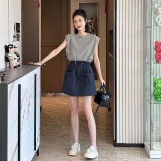 Bộ áo thun sát nách + chân váy eo cao thời trang cho nữ