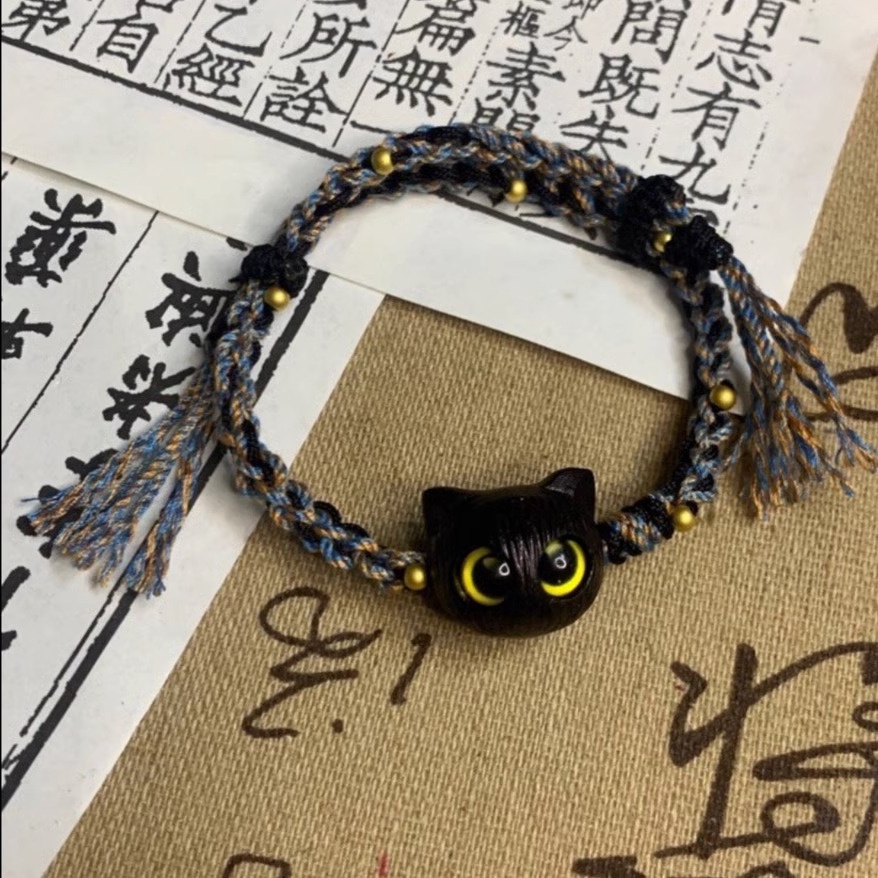 Xiaohongshu Vòng Tay Dây Bện Mặt Hình Mèo Đen Phong Cách Mori Trung Hoa Dễ Thương Dành Cho Cặp Đôi Bạn Gái