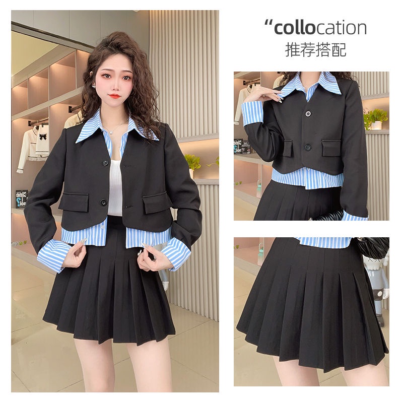 Áo Vest Dáng Rộng Họa Tiết Kẻ Sọc Màu Sắc Tương Phản Thời Trang Xuân Thu Phong Cách Phương Tây Cho Nữ