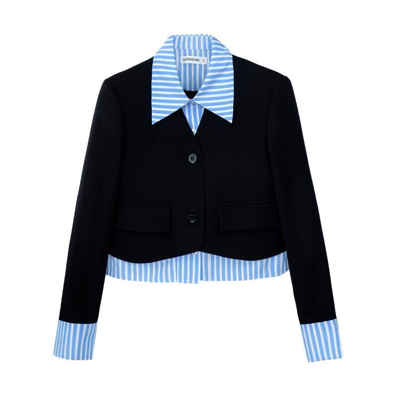 Áo Vest Dáng Rộng Họa Tiết Kẻ Sọc Màu Sắc Tương Phản Thời Trang Xuân Thu Phong Cách Phương Tây Cho Nữ