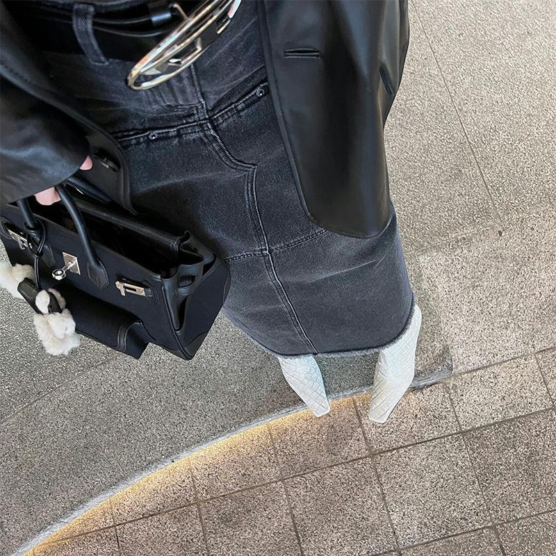 Bốt Cao Gót Mũi Vuông Họa Tiết Da Cá Sấu Phong Cách Âu Mỹ Mẫu Mới 2023