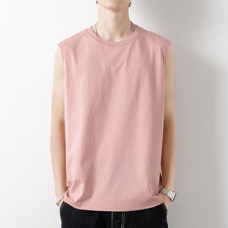 Vest nam cotton tinh khiết hợp thời trang áo khoác ngoài rời rào cản thể dục bóng rổ cắt tay áo rộng vai không tay màu hồng