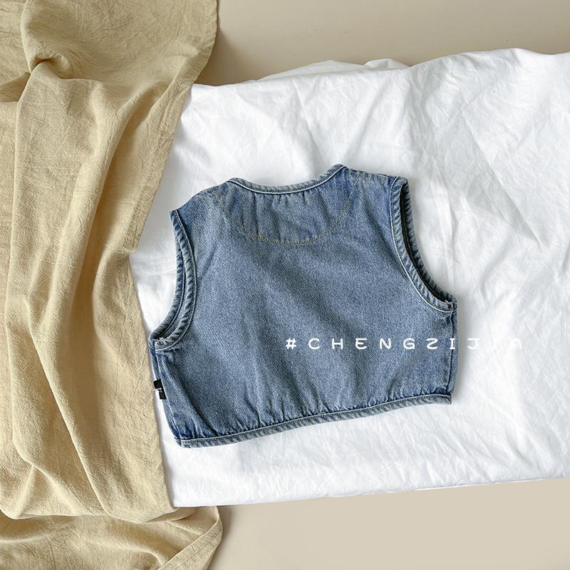 Áo Khoác Denim Sát Nách Thời Trang Xuân Thu Cho Bé