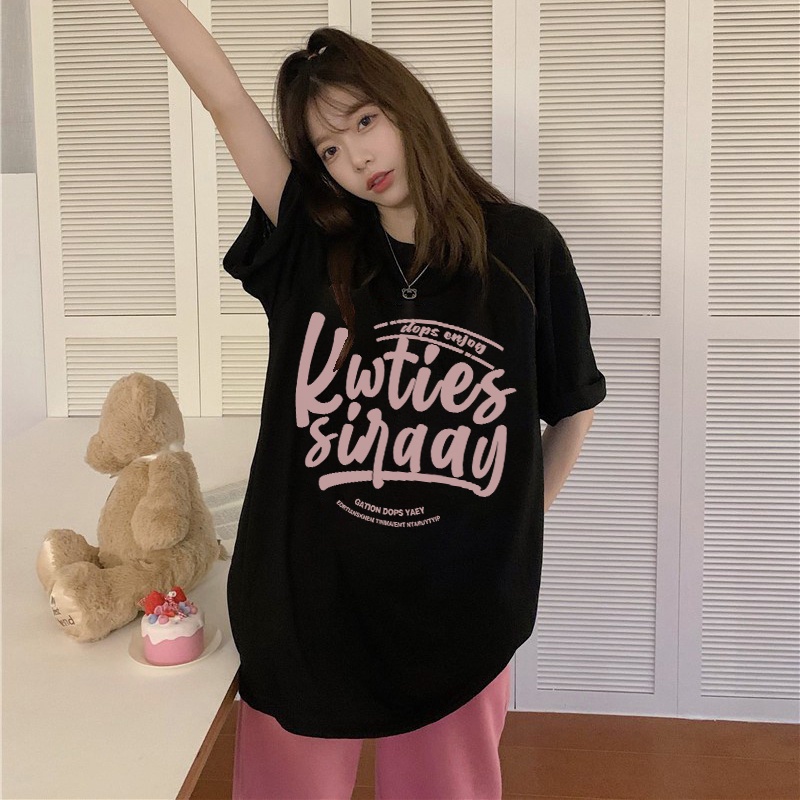 NRVP Áo Thun 100% Cotton Tay Ngắn Dáng Rộng In Họa Tiết Phong Cách Hàn Quốc Thời Trang Cho Nữ