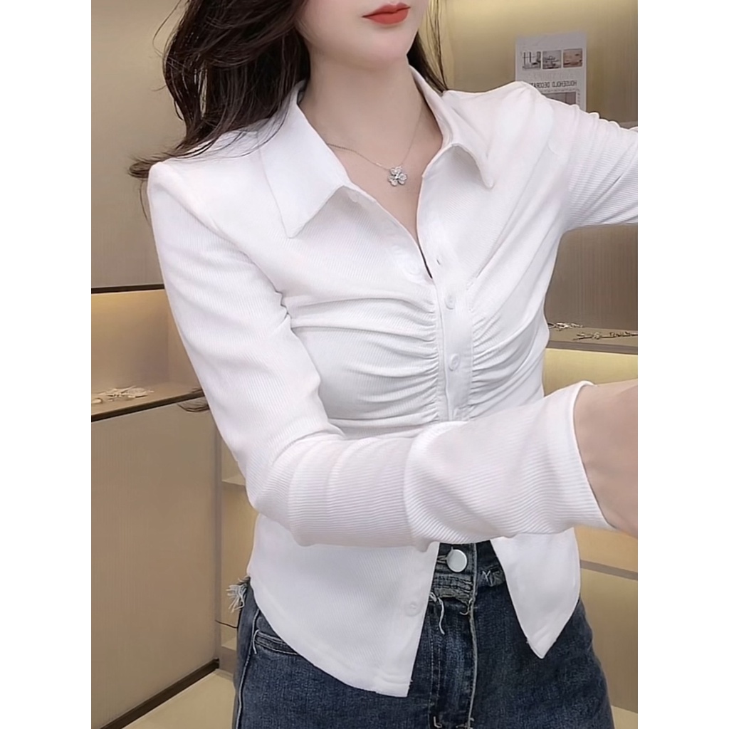 Áo Sơ Mi Thiết Kế Xếp Ly Ôm Dáng Phong Cách Desire Ngọt Ngào Thời Trang Xuân Hè 2023 Mới Cho Nữ
