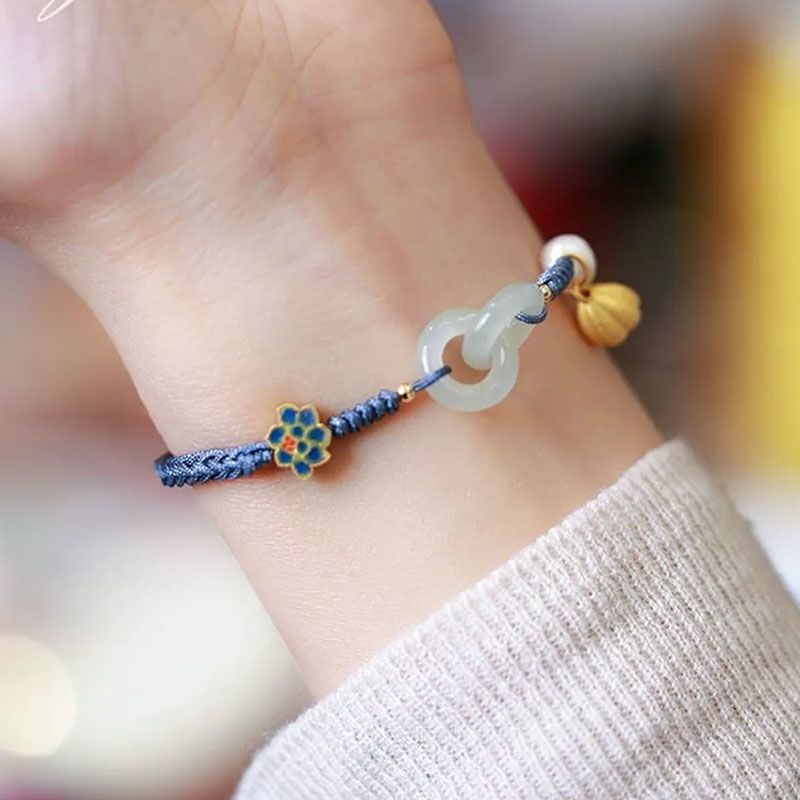 Vòng Tay Bện Dây Có Khóa An Toàn Hình Hoa Sen Màu Xanh Dương Cho Nữ