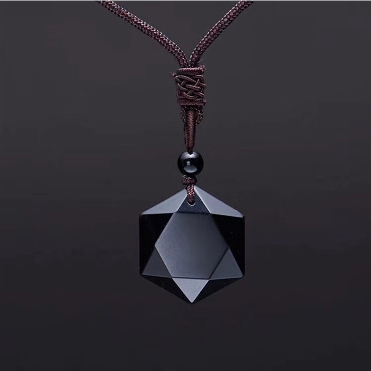Vòng cổ Mặt Đá Obsidian Hình Ngôi Sao Màu Đen May Mắn Thời Trang Cho Nam