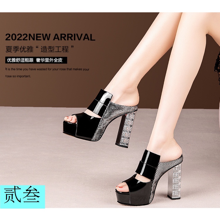 Dép Cao Gót Da Bóng Chống Nước Thời Trang Mùa Hè 2023 Dành Cho Nữ