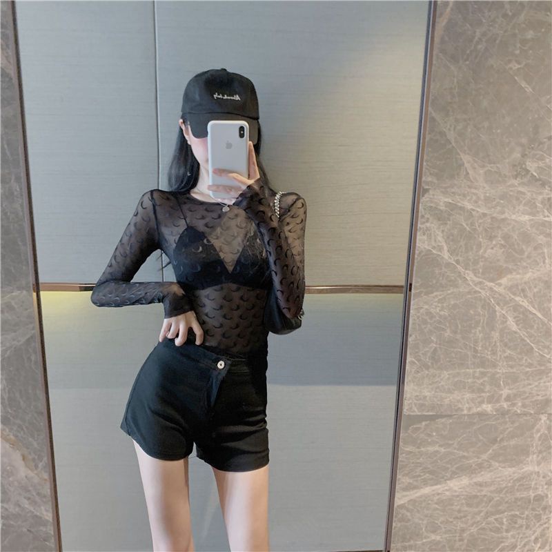 Áo Sơ Mi Lụa Lạnh Ôm Dáng Trong Suốt In Họa Tiết Mặt Trăng Phong Cách Phương Tây Thời Trang 2021 Cho Nữ