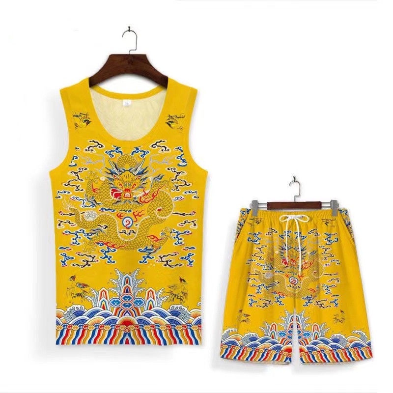 Bộ Áo vest Và Quần Short Mỏng Họa Tiết Rồng Phong Cách Trung Hoa Cá Tính Cho Nam Hoàng Đế One Robe Hoàng Đế 6.26