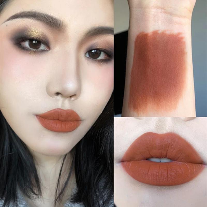 Son môi màu nâu châu âu và mỹ matte matte bề mặt sương mù ăn màu đất bền không dễ màu pháp nhỏ