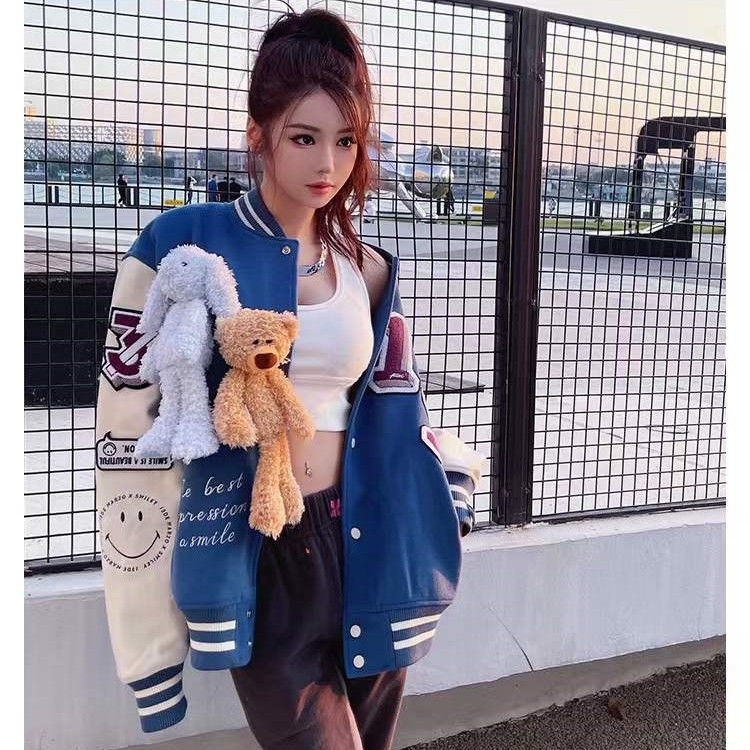 Áo Khoác Bóng Chày Co Giãn Giữ Ấm Thoải Mái Thêu Hình Gấu Phong Cách Đường Phố Mới Cho Cặp Đôi Màu Xanh Lá Cây Cardi