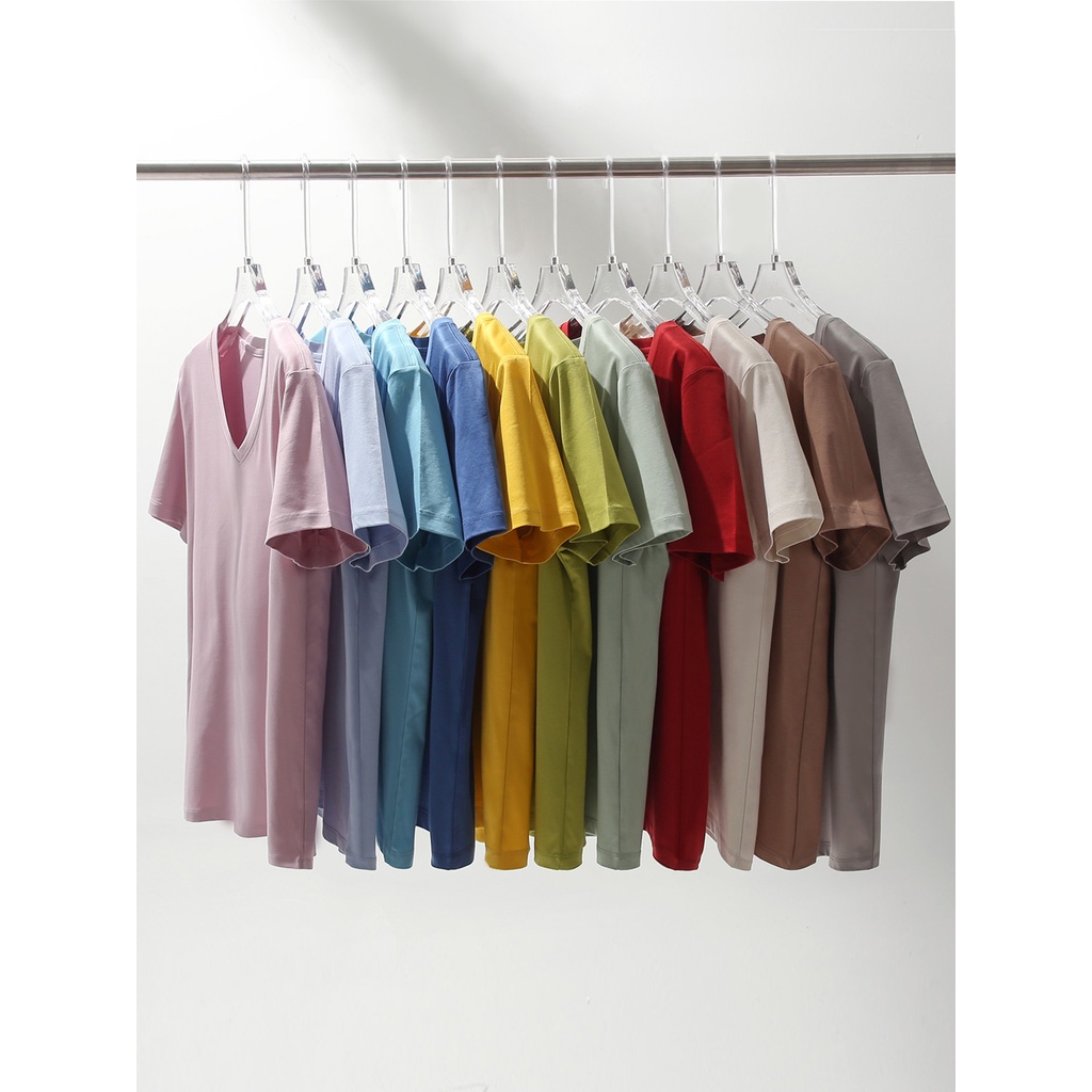 Áo Thun Cotton Lụa Mulberry Tay Ngắn Cổ Tròn / Chữ V Màu Tím Nhập Khẩu Chính Có 13 Màu Lựa Chọn Cho Nữ