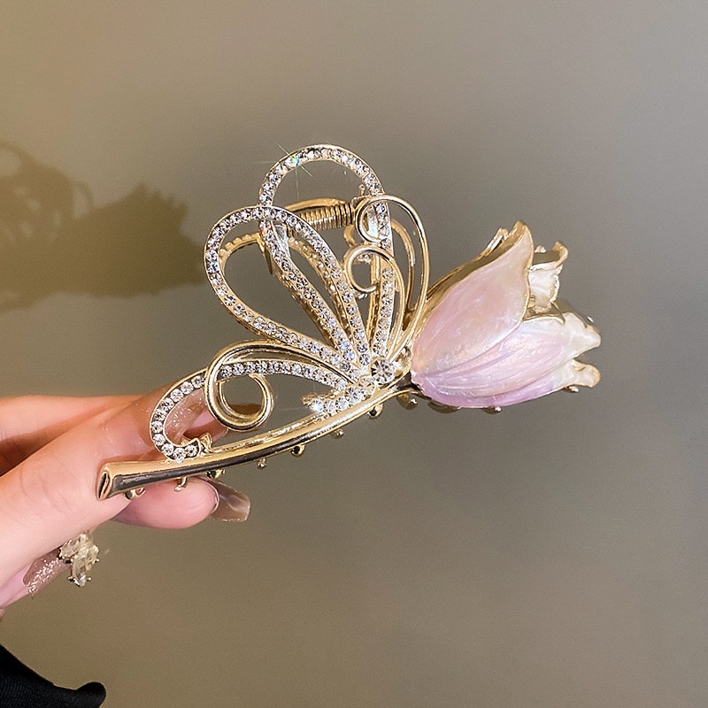 Kẹp tóc CHLINS hình hoa tulip đính kim cương giả thời trang cho nữ