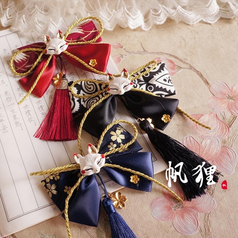 Hi-kid Kẹp Tóc Tua Rua Hóa Trang Thỏ Cáo Nhật Bản Thủ Công