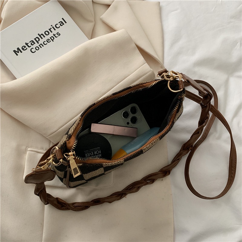 Túi JIVIVIL đeo chéo vai họa tiết caro hợp thời trang cho nữ