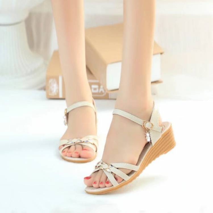 Giày Sandal Cao Gót Đế Xuồng Phẳng Đính Kim Sa Lấp Lánh Phong Cách Hàn Quốc Thời Trang Mùa Hè Hàng Mới 2021 Dành Cho Bạn