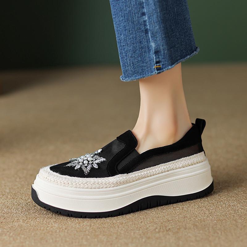 Giày Lười Bằng Da Thật Đế Dày Phối Lưới Thoáng Khí Thời Trang Mùa Hè Cho Nữ