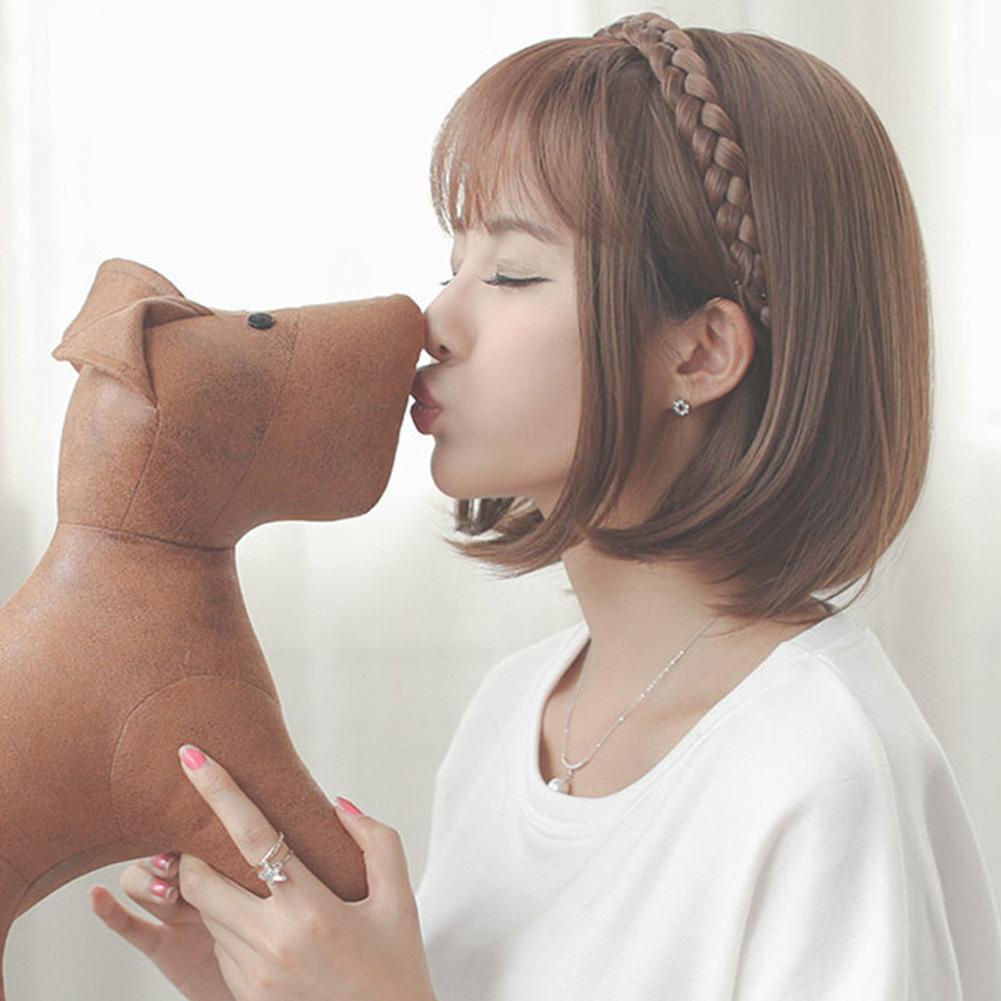 Tóc Mái Giả Kẹp Dài Màu Đen / Nâu Tự Nhiên Bằng Sợi Tổng Hợp Qi R2Q7