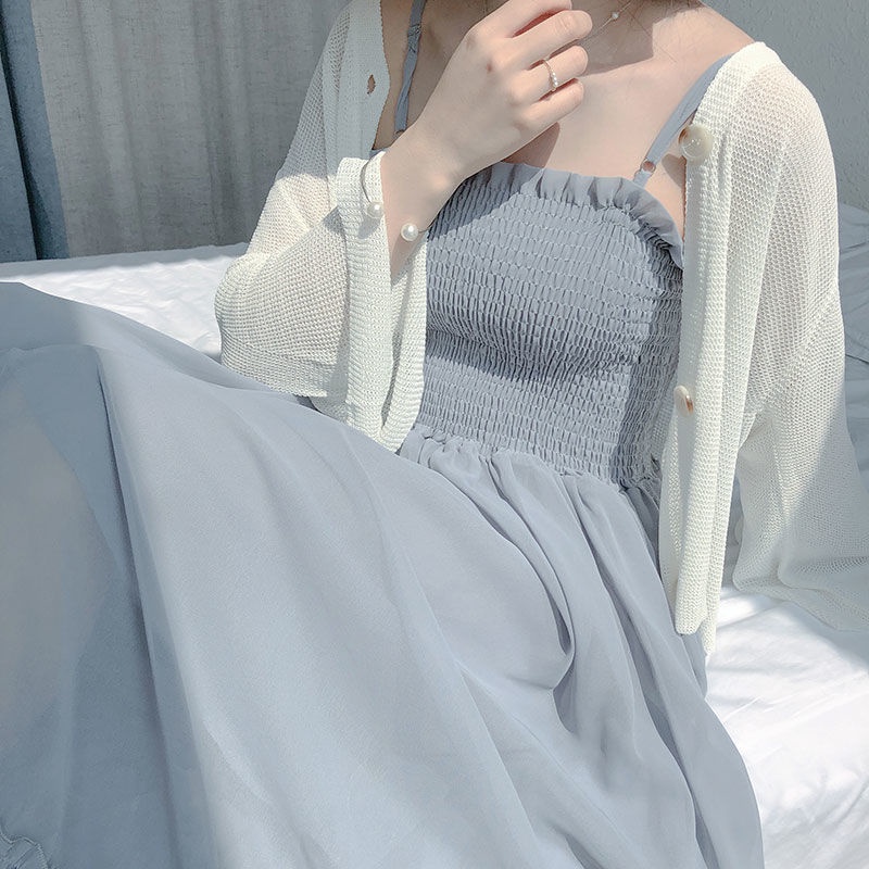 Đầm Voan Hai Dây Dáng Dài Phong Cách Hàn Quốc Thời Trang Mùa Hè Xinh Xắn Cho Nữ