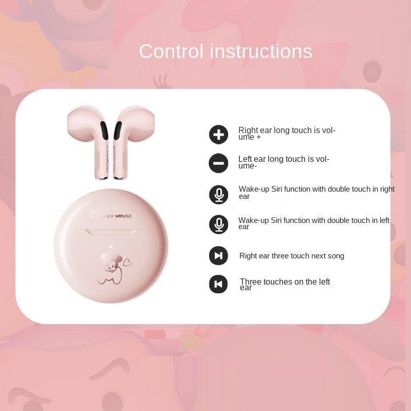 Tai Nghe Bluetooth Không Dây Âm Thanh Nổi Hifi Disney Màu Hồng Đáng Yêu