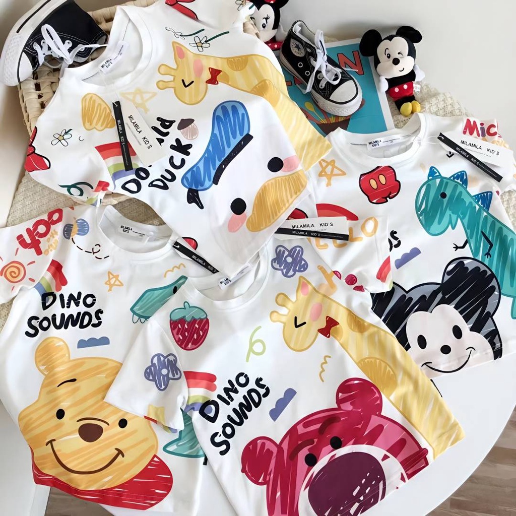 Áo Thun 100% Cotton Tay Ngắn In Họa Tiết Hoạt Hình Graffiti Mùa Hè 2023 Kích Thước Vừa / Nhỏ Cho Trẻ Em