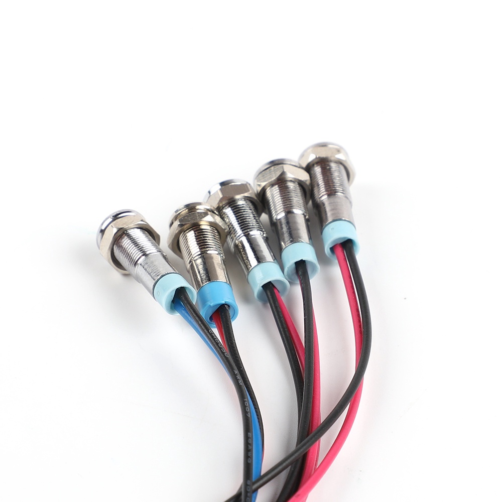 6mm Đèn LED Kim Loại Đèn Báo Chống Nước Đèn Tín Hiệu 6V 12V 24V 48V 110V 220V Có Dây 15 Cm Phi Công Hàn Kín Công Tắc