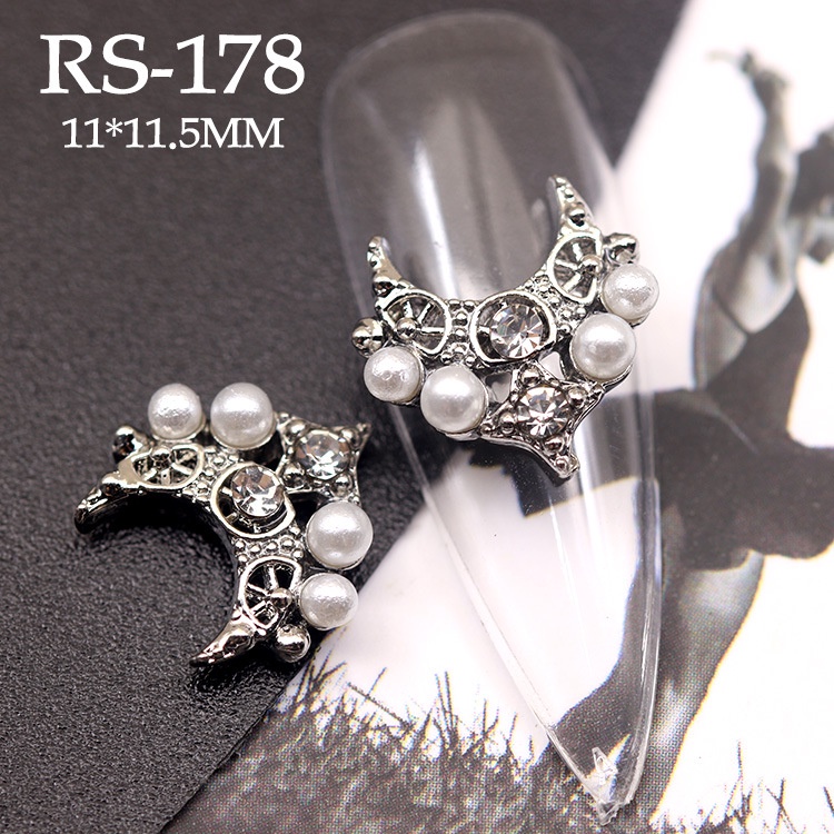 Phụ Kiện Trang Trí Móng Tay Hình Ngôi Sao Mặt Trăng Đá Zircon Ngọc Trai Sang Trọng Cung Điện Baroque Đậm