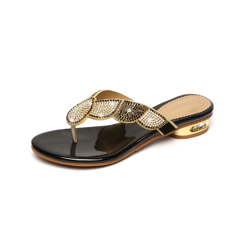Dép Da Đế Bằng Đính Đá Trang Trí Sang Trọng Thời Trang Cho Nữ Size 35-41