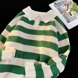 sweater polo Áo Sweater Dệt Kim Tay Dài Cổ POLO Họa Tiết Kẻ Sọc Thời Trang Đường Phố Mới Dành Cho Bạn Nữ