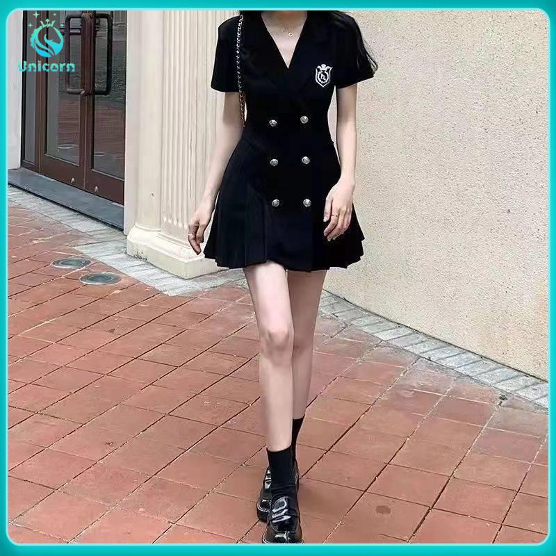 đâm babydoll Đầm Cổ Vest Hở Lưng Xếp Ly Thắt Nơ Eo Thời Trang Mùa Hè Cho Nữ