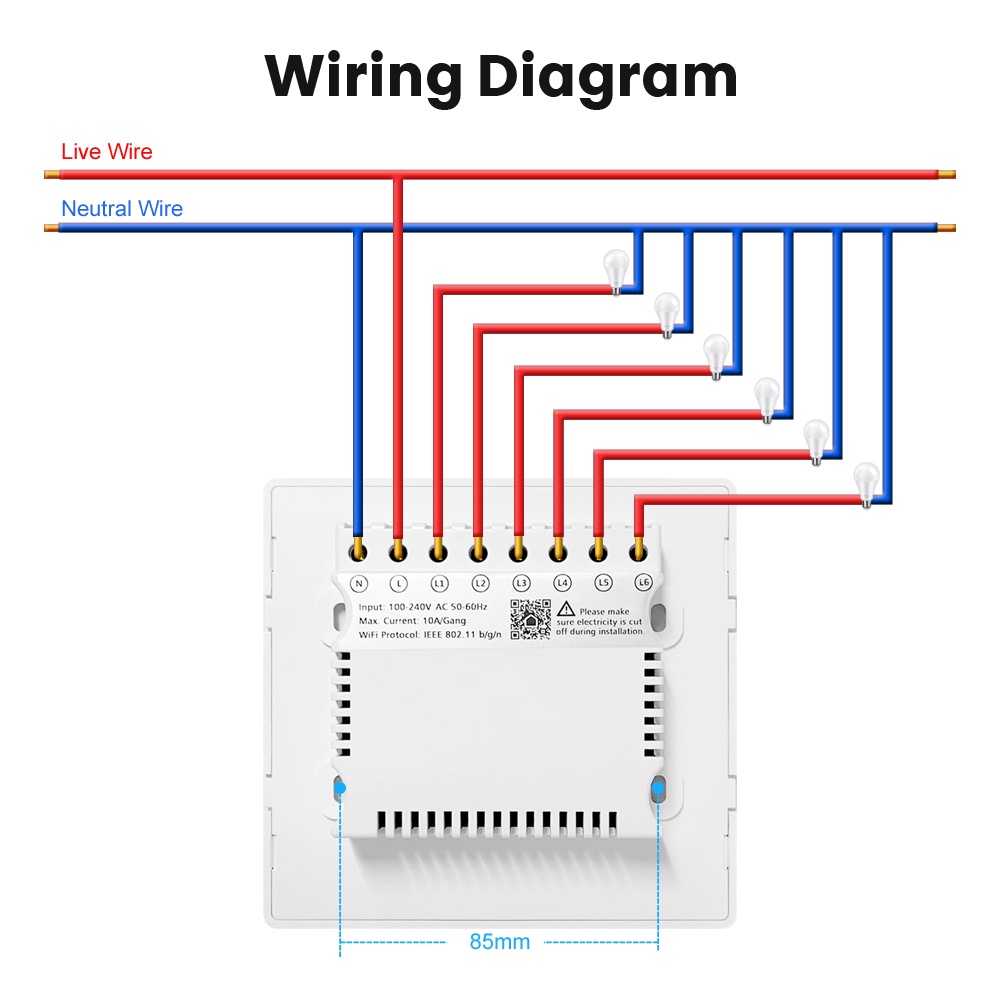 GOOGLE Công Tắc Đèn Thông Minh Kết Nối WiFi AC 110-220V Brazil 4x4 Touch Panel 4 / 6 Gang