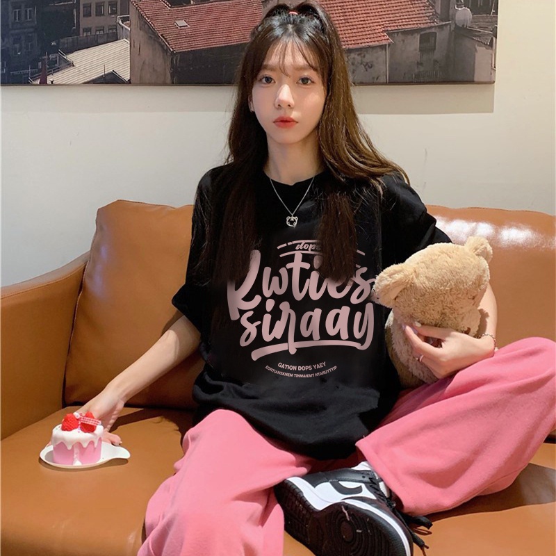 NRVP Áo Thun 100% Cotton Tay Ngắn Dáng Rộng In Họa Tiết Phong Cách Hàn Quốc Thời Trang Cho Nữ