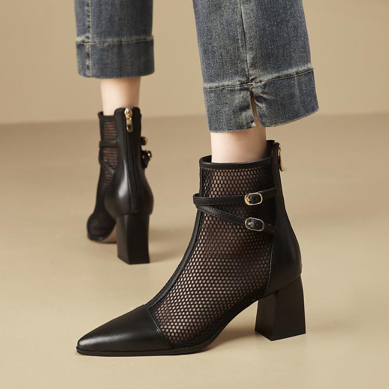 Giày Sandal Cao Gót Da Thật Mũi Nhọn Thời Trang Mùa Xuân 2023 Cho Nữ