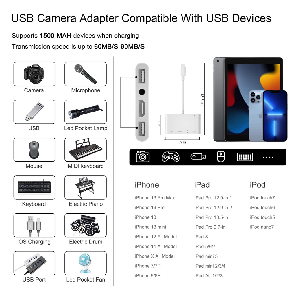 Bộ Chia Cổng USB / OTG Kỹ Thuật Số 8 Pin HDMI Av Cho iPhone / iPad 1080p TV Mic Và Phụ Kiện