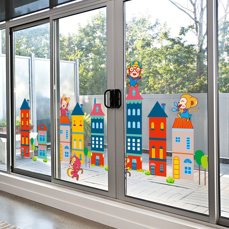 Miếng Dán Trang Trí Cửa Kính Họa Tiết Hoạt Hình 3d Dễ Thương Cho Bé Mẫu Giáo