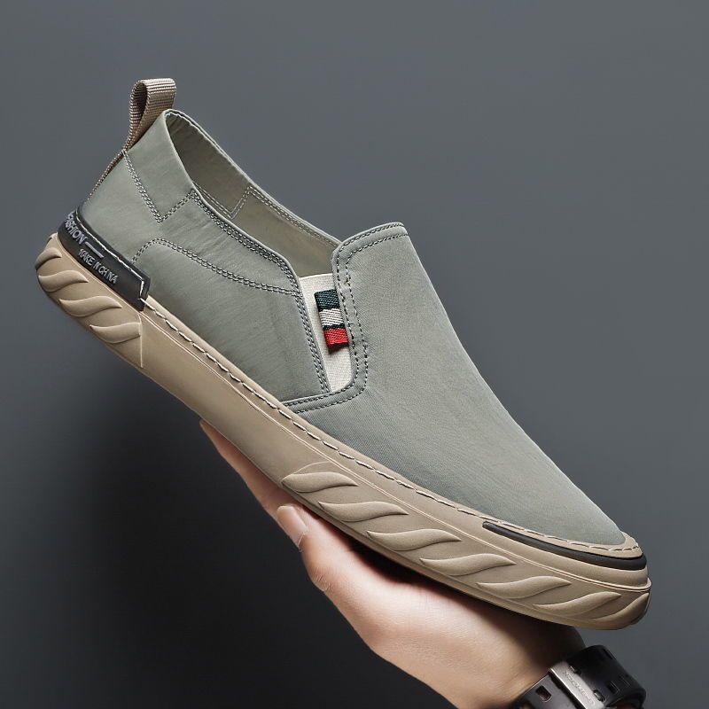 Giày Lười Vải Canvas Phối Lụa Lạnh Siêu Nhẹ Thoáng Khí Thời Trang Mùa Xuân Cho Nam